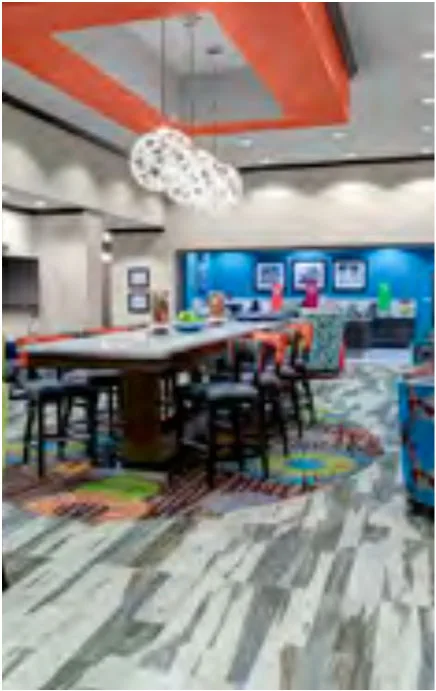 Colorful cafe and gathering space interior