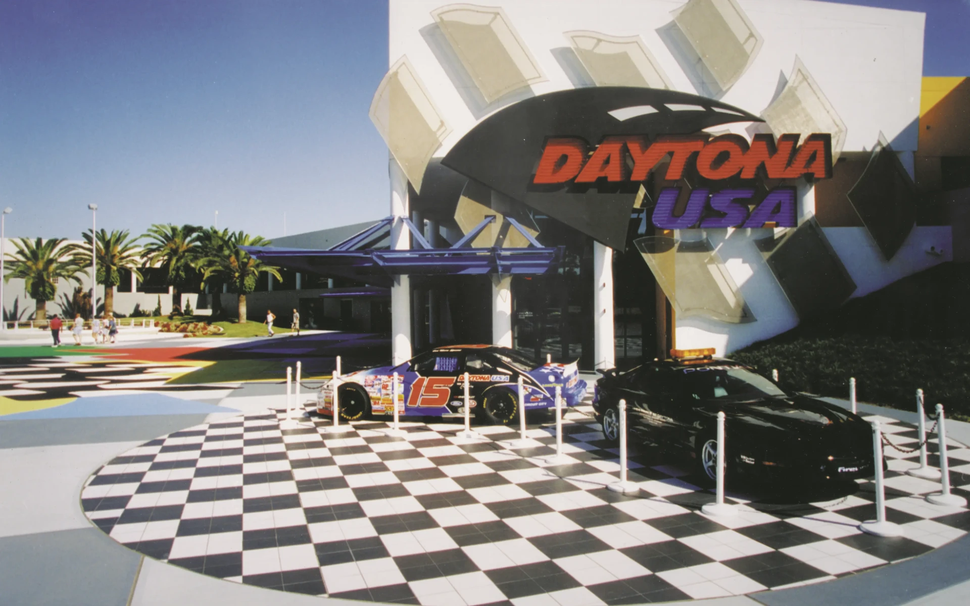 Daytona USA main entrance canopy and checkered plaza
