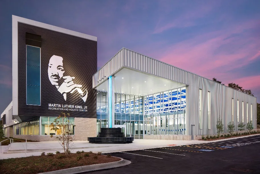 ERAU Student Village building exterior at dusk