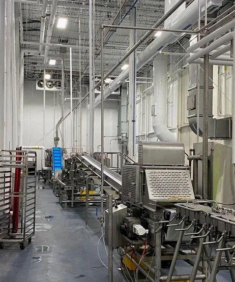 Stainless steel food processing equipment inside the Future Foods manufacturing plant