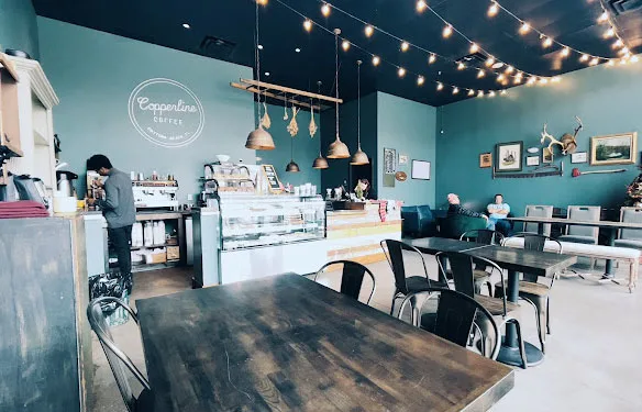 Copperline Coffee dining room with pendant lighting