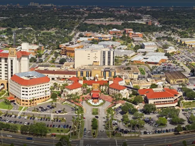 Aerial view of the Halifax Health hospital campus in Daytona Beach