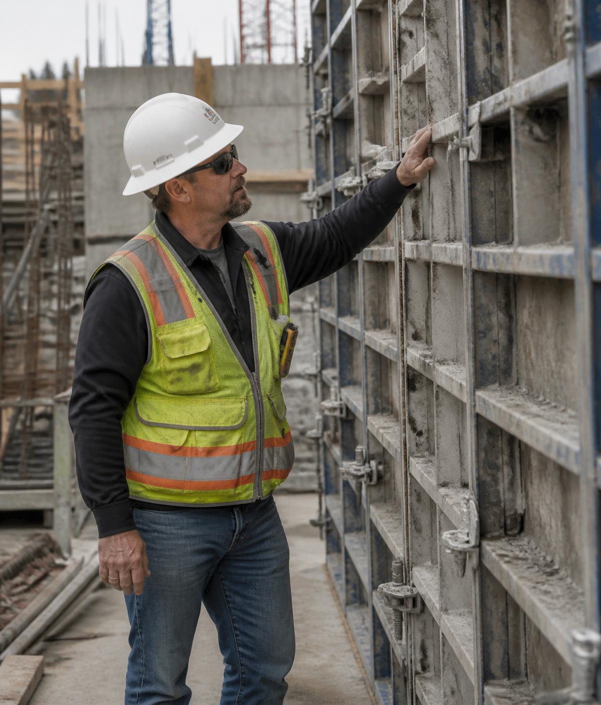Superintendent inspecting concrete formwork